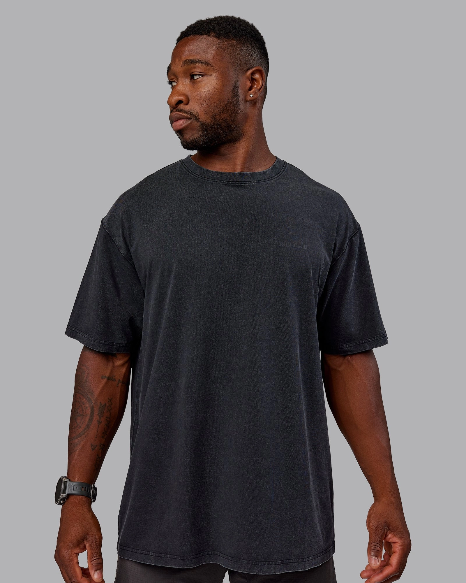 Washed RUN CLUB FLXCotton Tee Oversize - Black-Black
