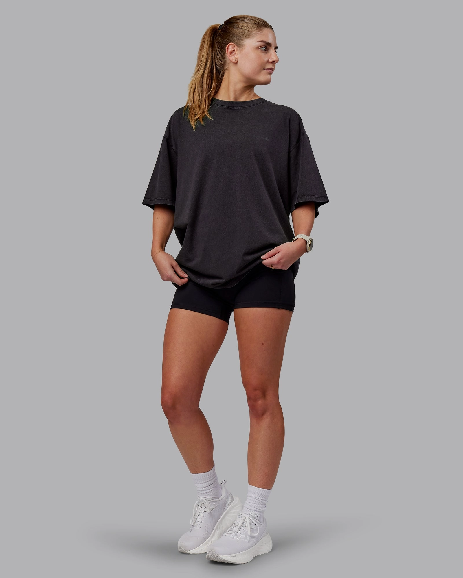 Washed RUN CLUB FLXCotton Tee Oversize - Black-Black