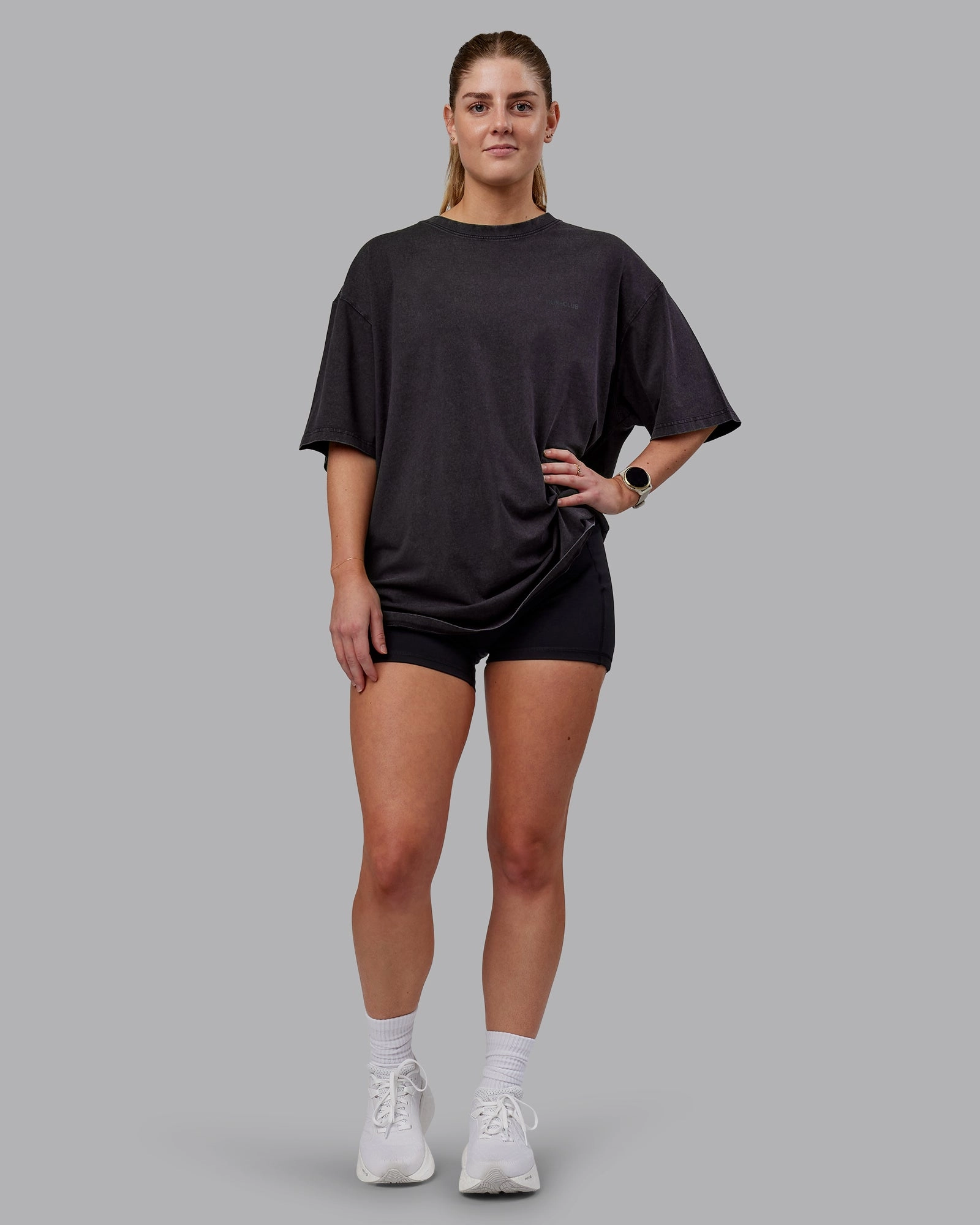 Washed RUN CLUB FLXCotton Tee Oversize - Black-Black