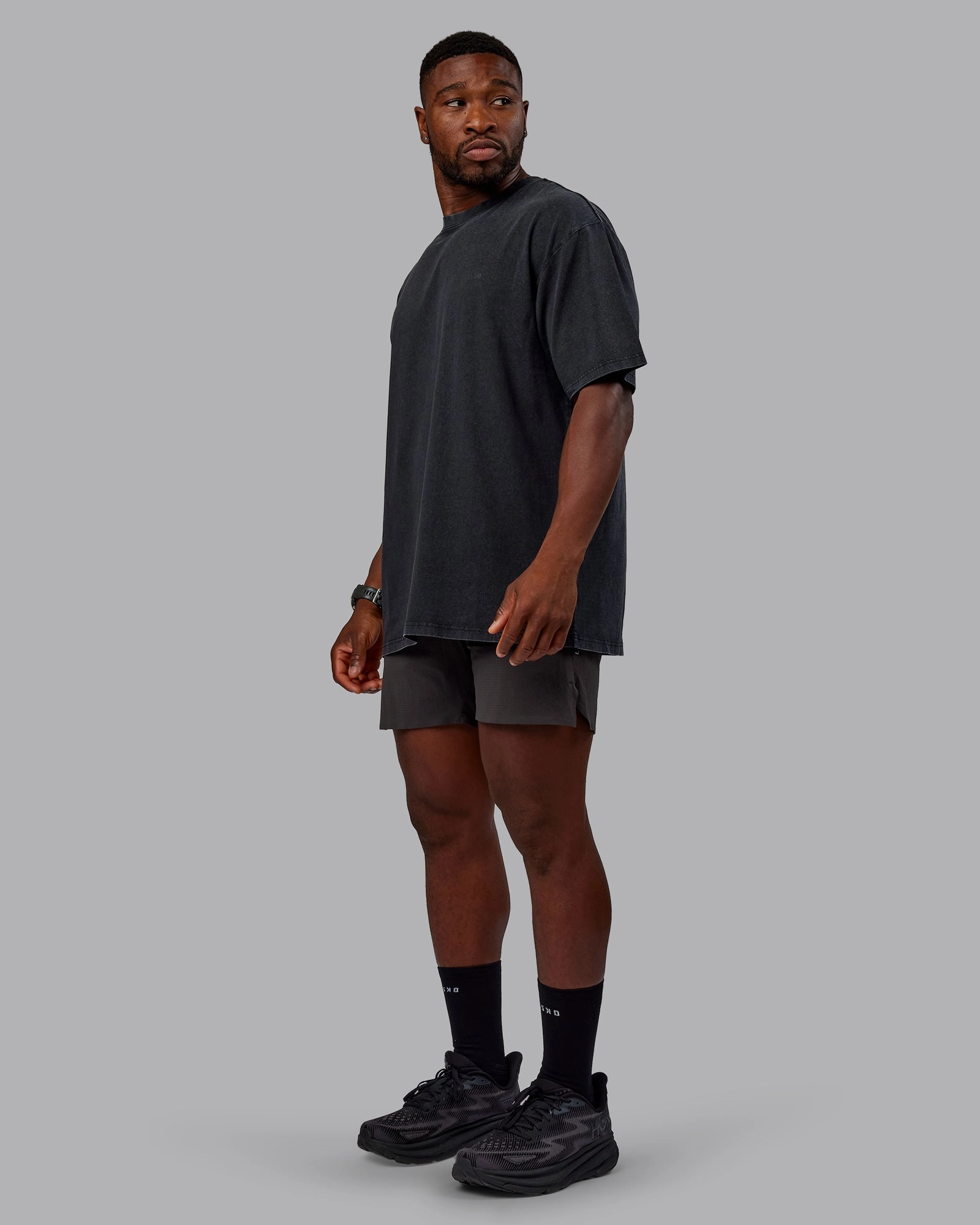 Washed RUN CLUB FLXCotton Tee Oversize - Black-Black