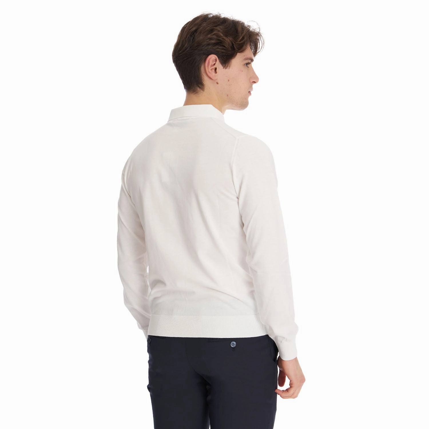 WHITE LONG SLEEVE KNITTED POLO