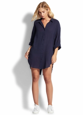 Wild Tropics Oversized Beach Cover Up  - Indigo