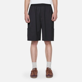 Wool Elasticated Wide Leg Cargo Short Black