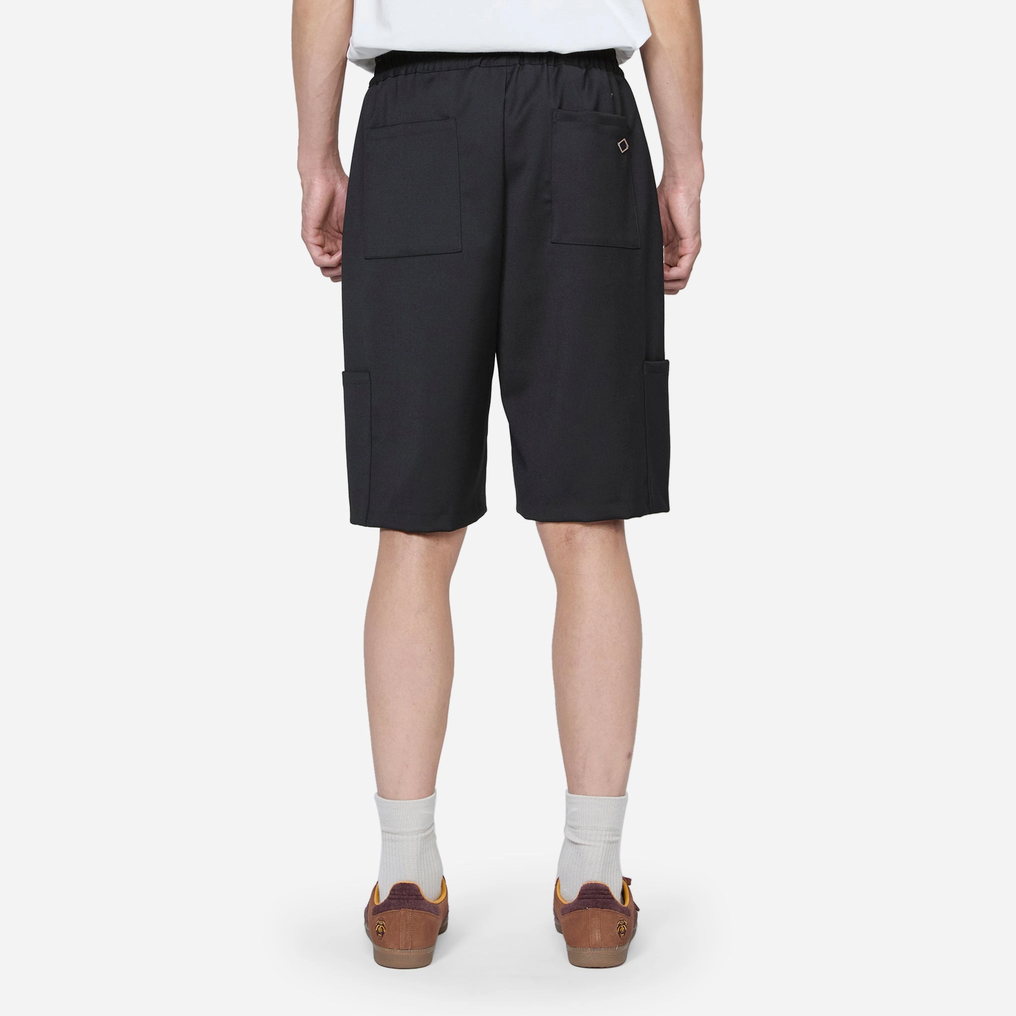 Wool Elasticated Wide Leg Cargo Short Black